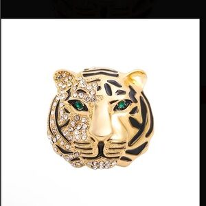 Gold Tiger Brooch, Gold, Green, and White, Excellent condition